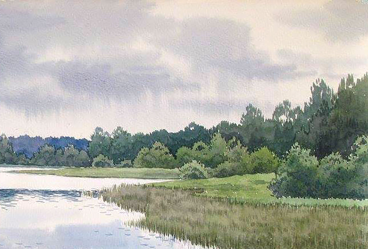 Watercolor painting Forest Lake Savenets Valery
