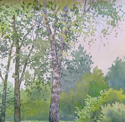 Watercolor painting July warm forest Valery Savenets