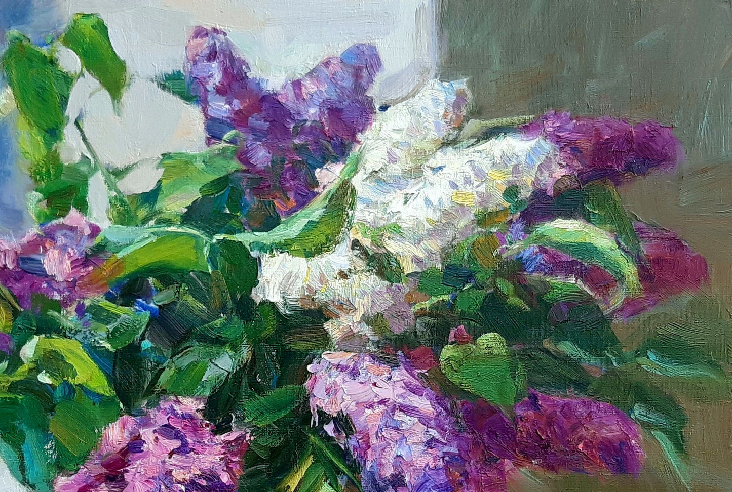 Oli painting Lilac by the window Pereta Vyacheslav