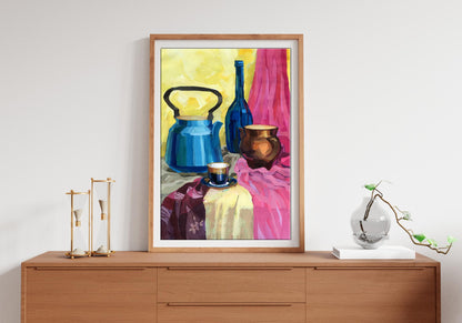 Gouache painting Kettle on the table Unknown artist