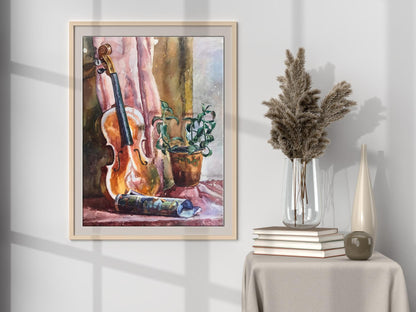 Watercolor painting Musical violin Unknown artist