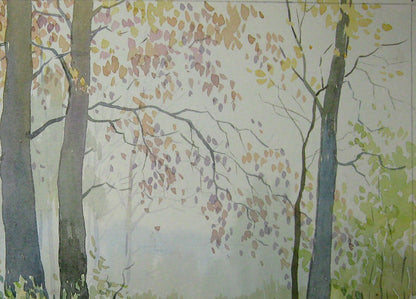 Watercolor painting Foggy forest Savenets Valery