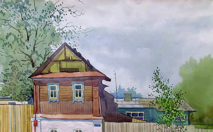 Watercolor painting Old house in the village Savenets Valery