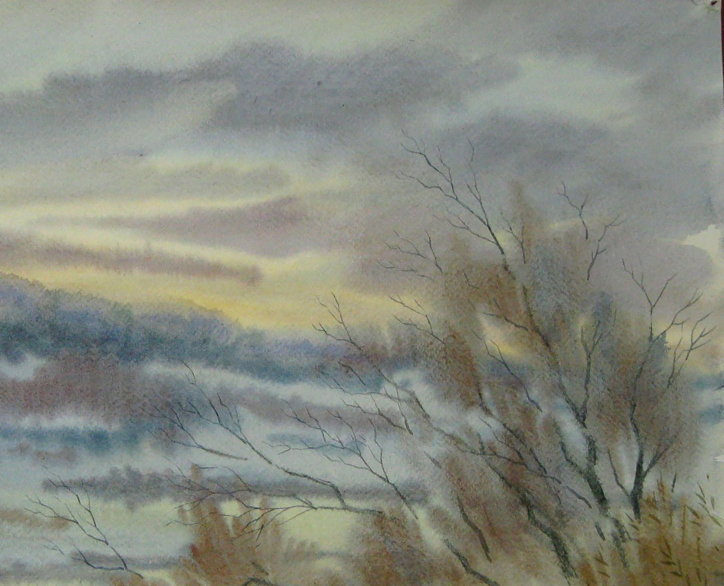 Watercolor painting Winter Nature Landscape 