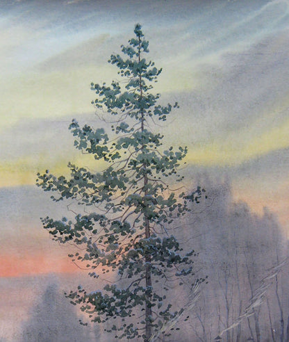 Watercolor painting Landscape with winter comfort Valery Savenets