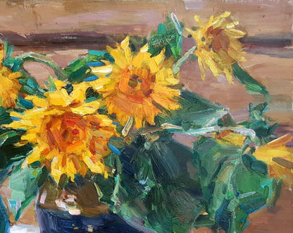 Oli painting Bouquet of Sunflowers still life Pereta Vyacheslav