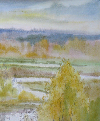Watercolor painting Autumn yellow days Savenets Valery
