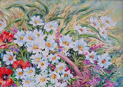 Oil painting Summer Flowers still life  