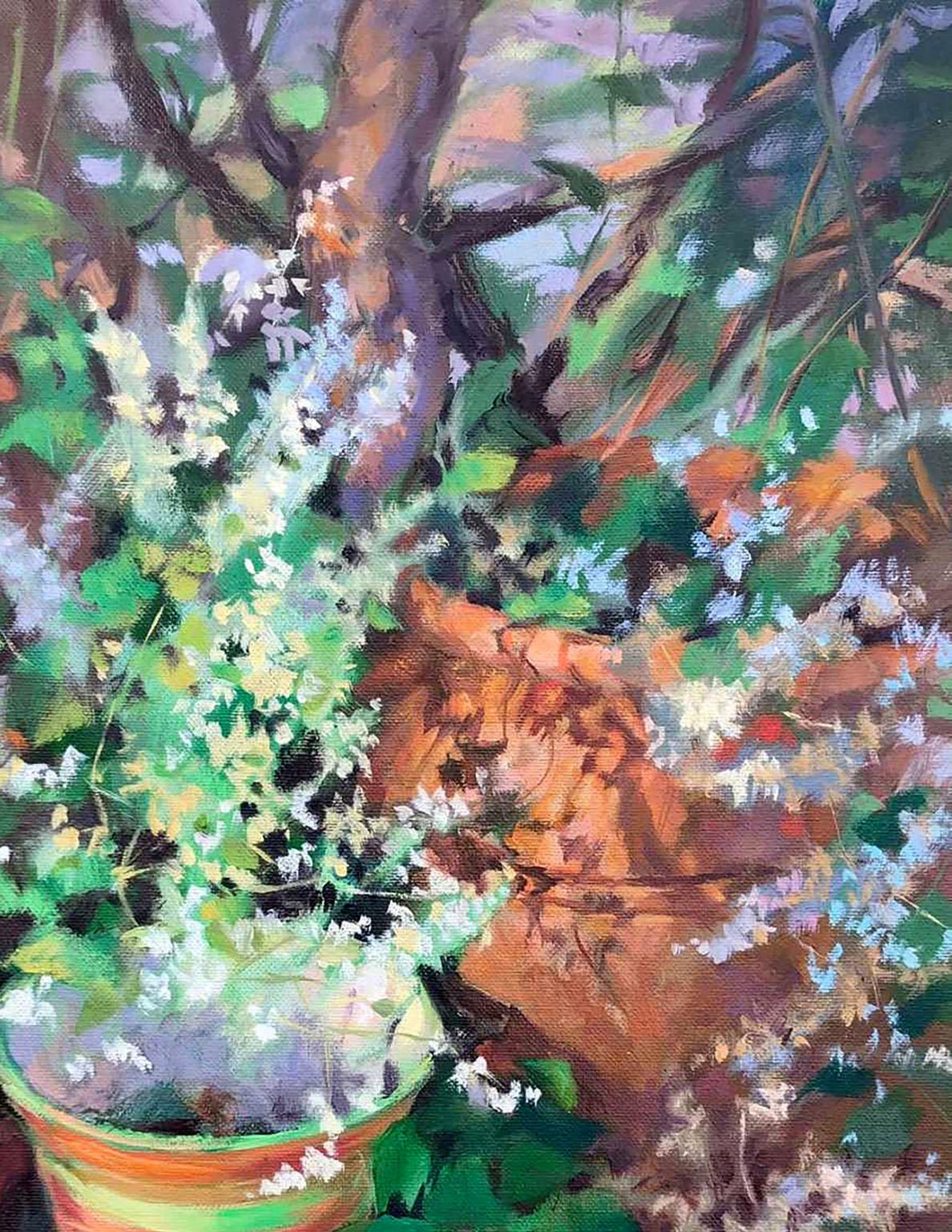 Oil painting "Fallopia" by Olesia Osnach, capturing the essence of blooming flora.