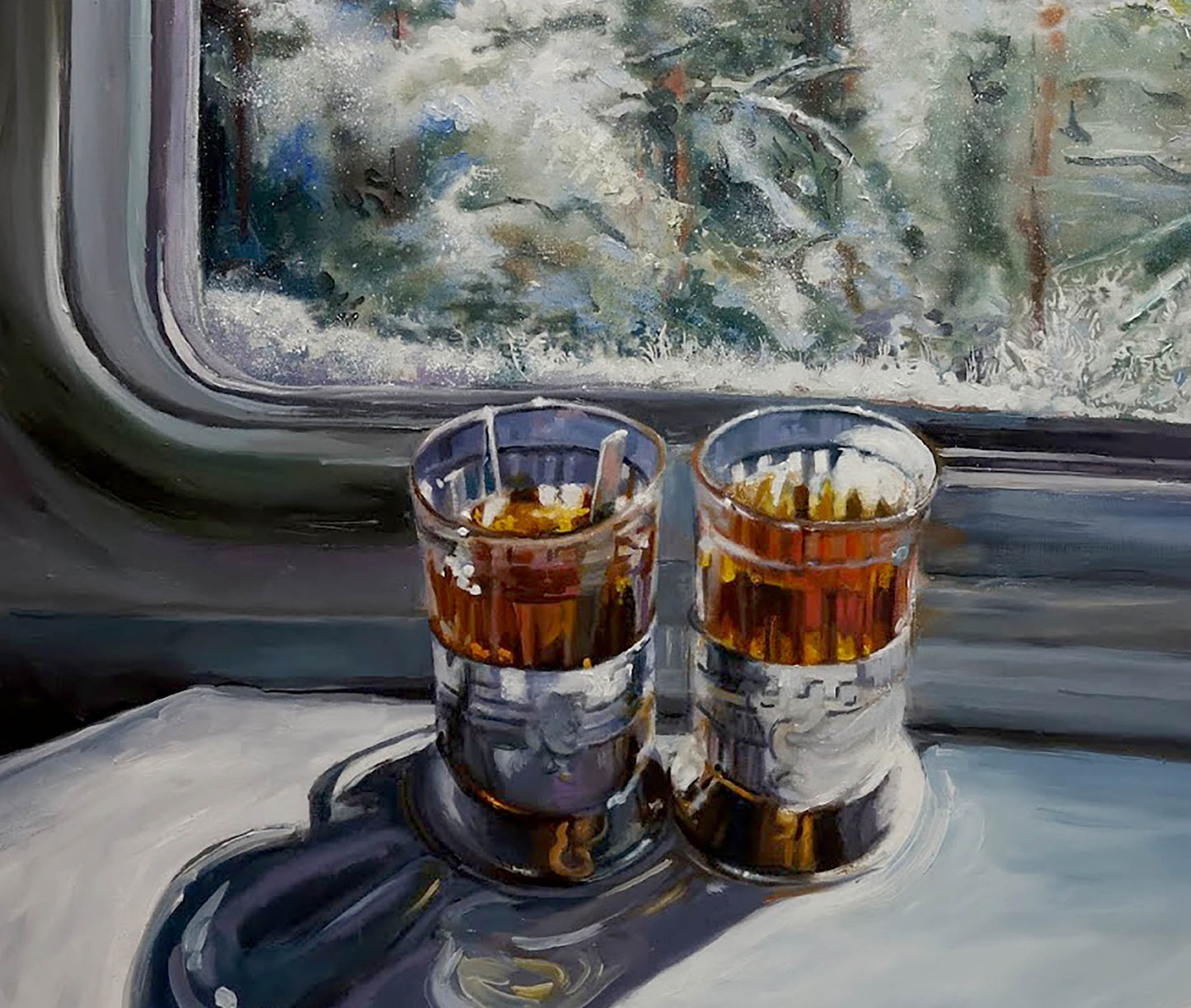 Oil painting Goodbye beauty winter Varvarov Anatoly Viktorovich