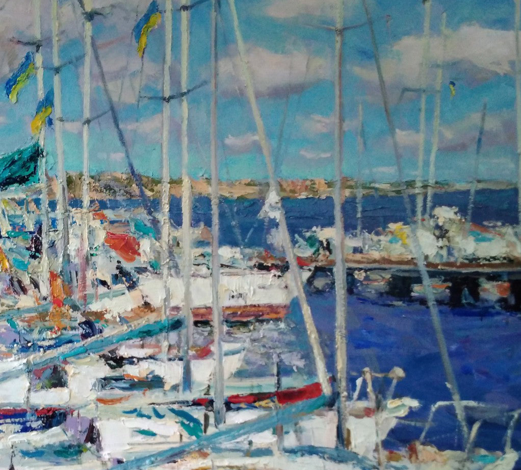 Oil painting Yacht on the pier Alexander Nikolaevich Cherednichenko