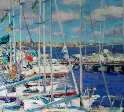 Oil painting Yacht on the pier Alexander Nikolaevich Cherednichenko