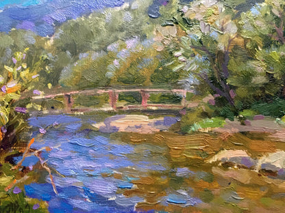 Oil painting Bridge over river Batrakov Vladimir Grigorievich