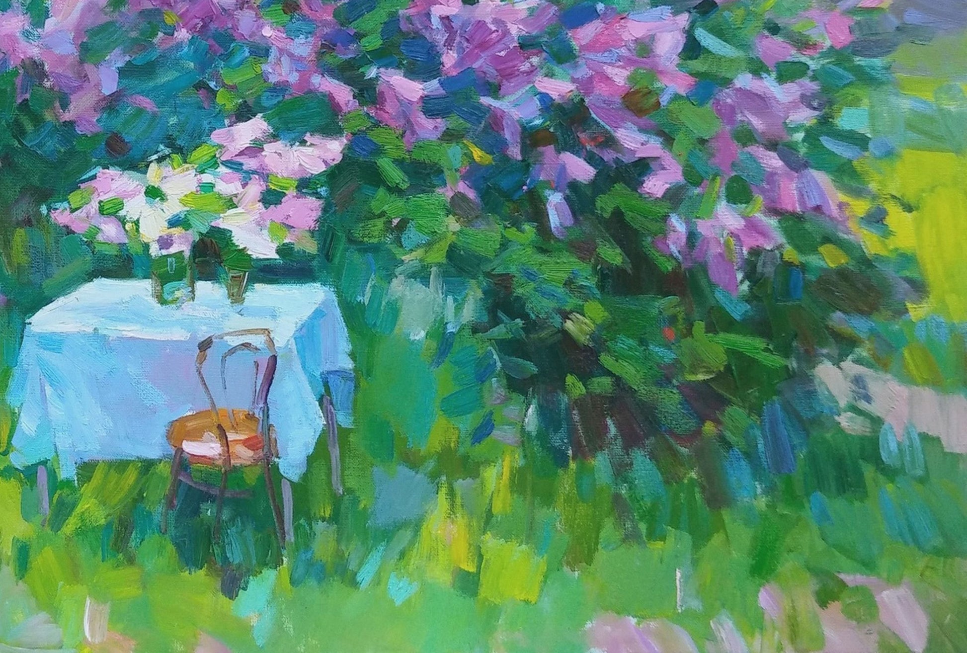 Oil painting Spring Flowers  blossoms landscape 
