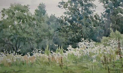 Watercolor painting Dense forest Savenets Valery