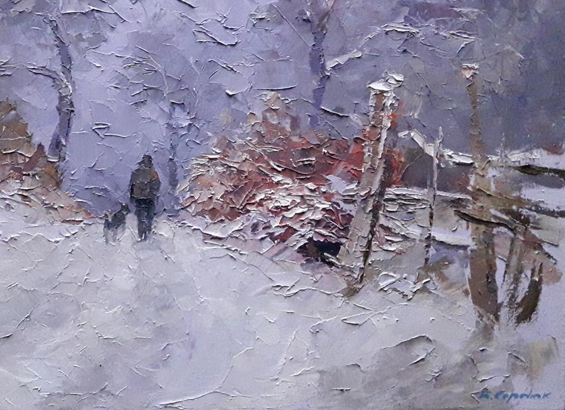 The oil painting "Winter in Transcarpathia" by Boris Petrovich Serdyuk