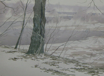 Watercolor painting Late winter landscape Valery Savenets