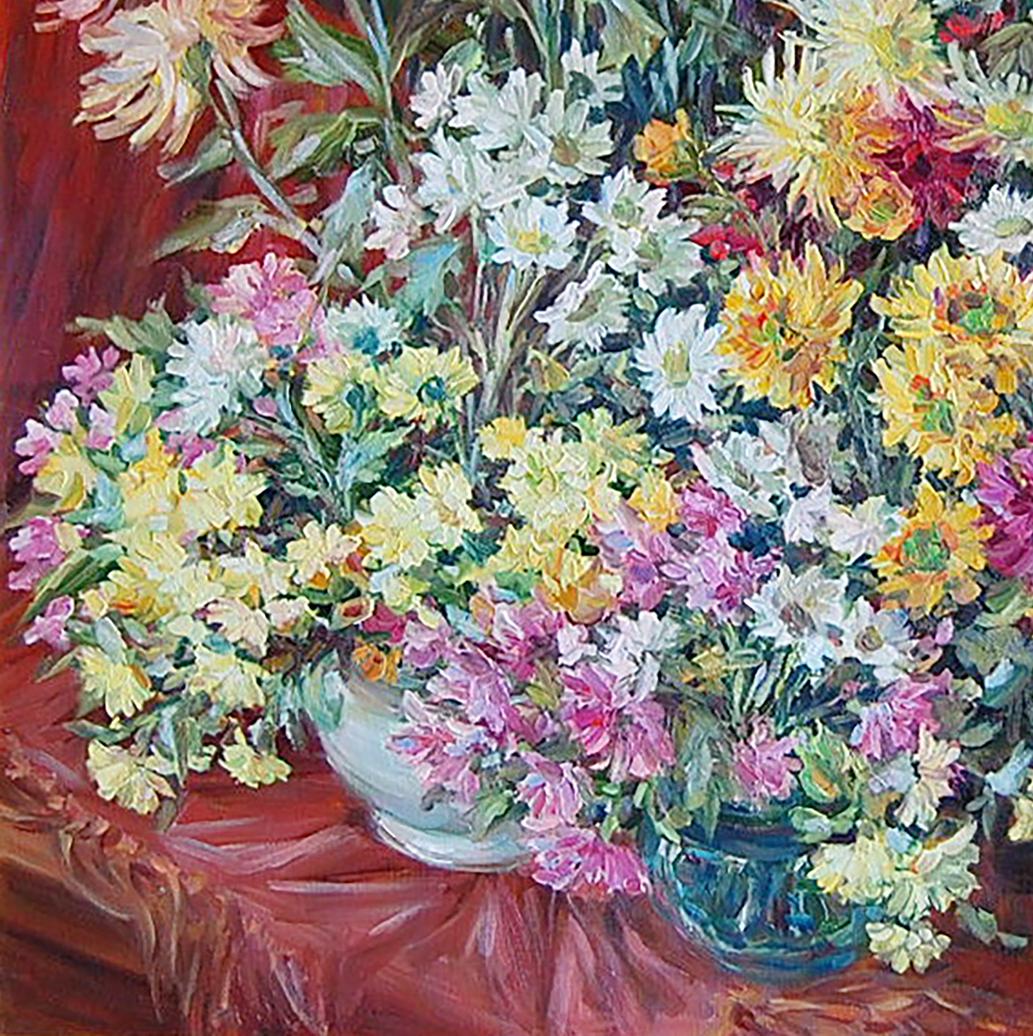 Oil painting Asters and chrysanthemums Artim Olga