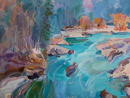 Oil painting Carpathians. Prut River Artim Dmitry