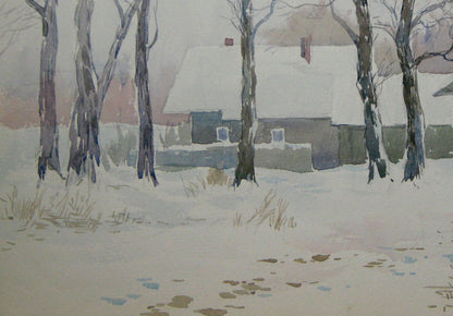 Watercolor painting The first snow fell Savenets Valery