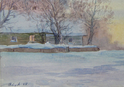 Watercolor painting Winter evening Savenets Valery