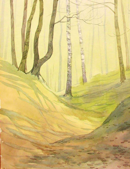 Watercolor painting April forest Valery Savenets