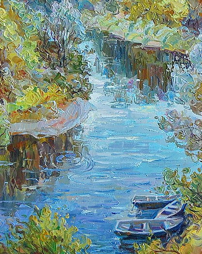 Oil painting Cool morning on the river Dmitry Artim