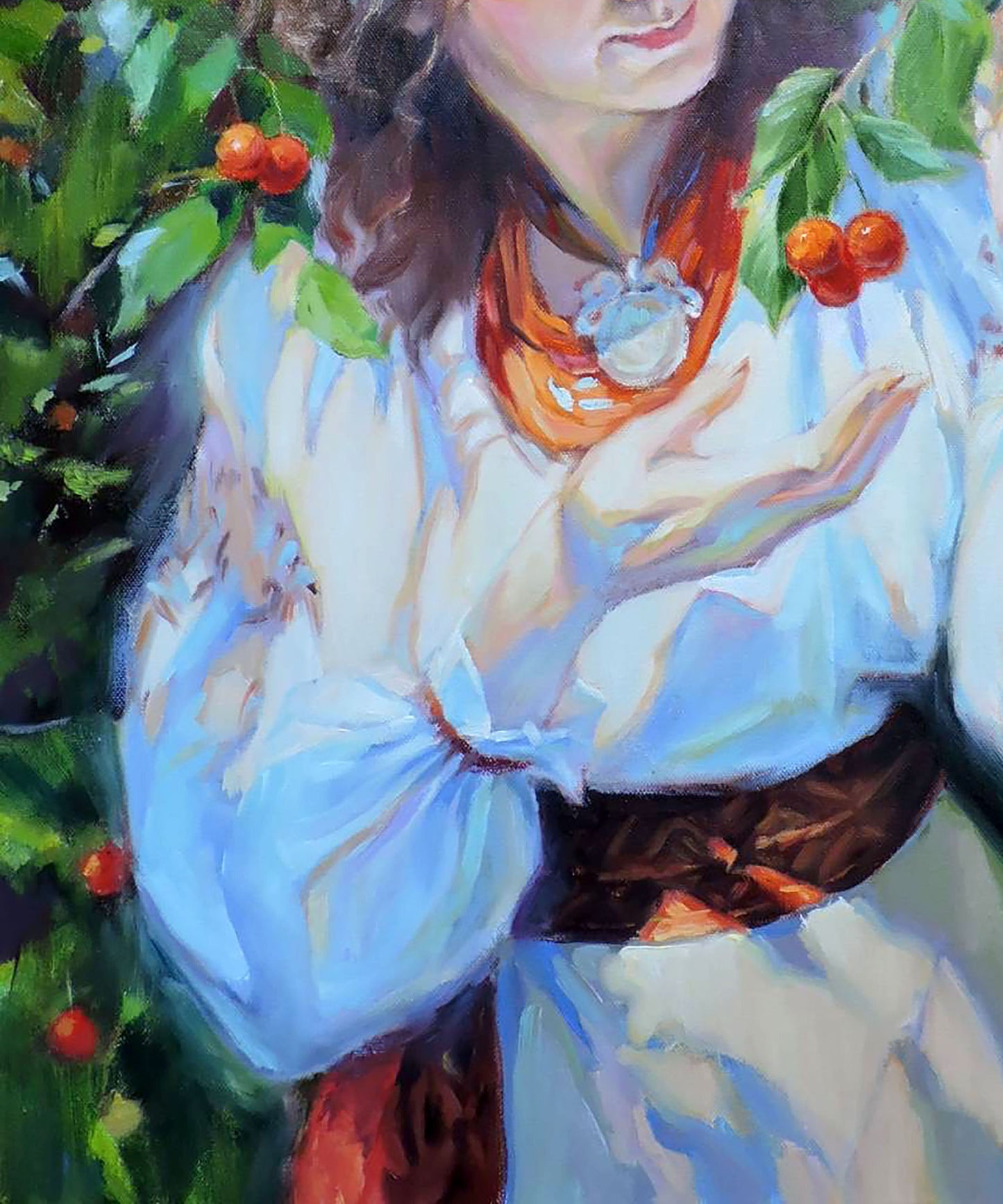 Oil painting Under the cherries Osnach Olesia