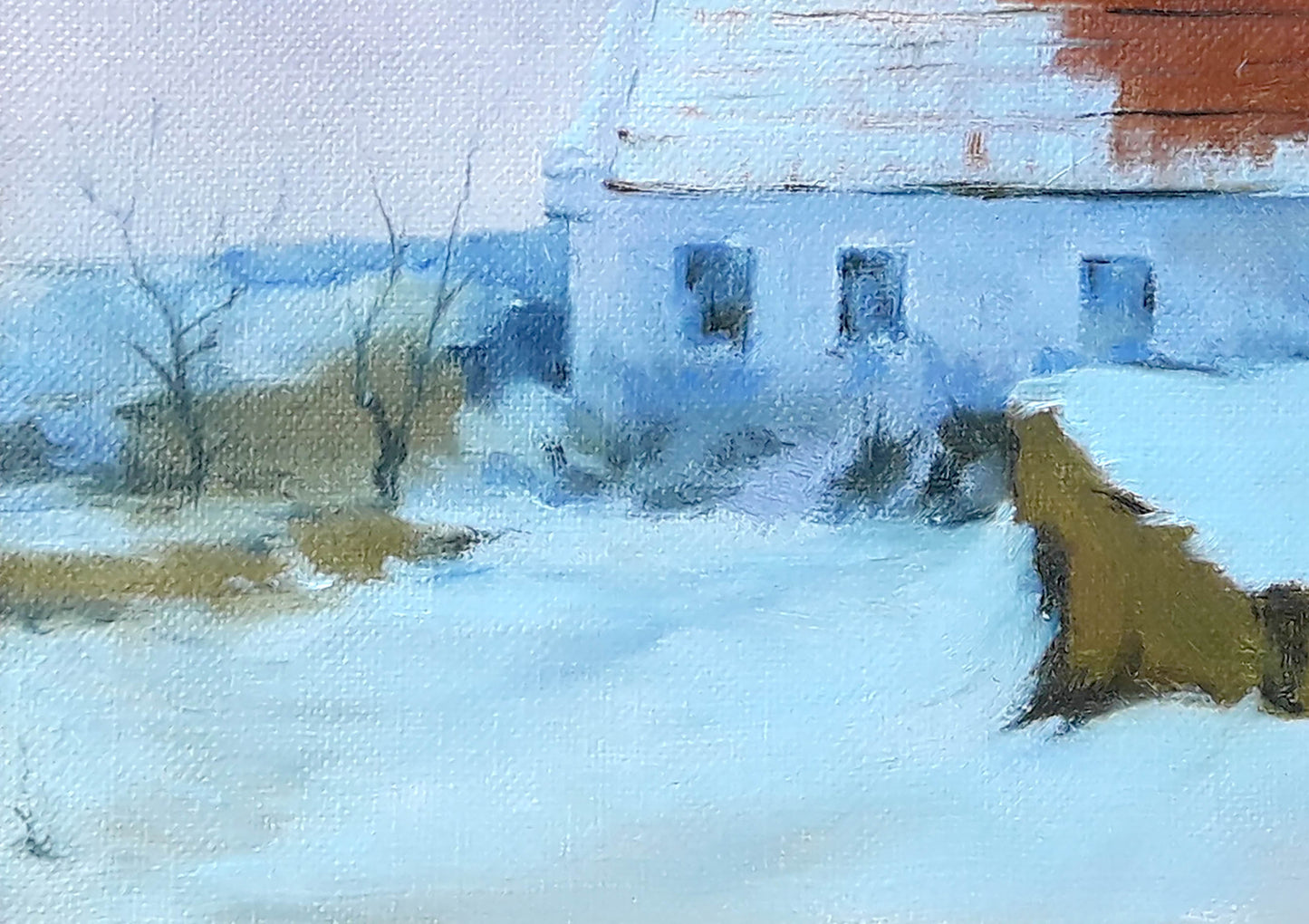 Oil painting The house is covered in snow Vasily Korkishko