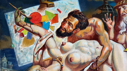 Oil painting The dream of Michelangelo and Leonardo da Vinci Litvinov Daniil Olegovich