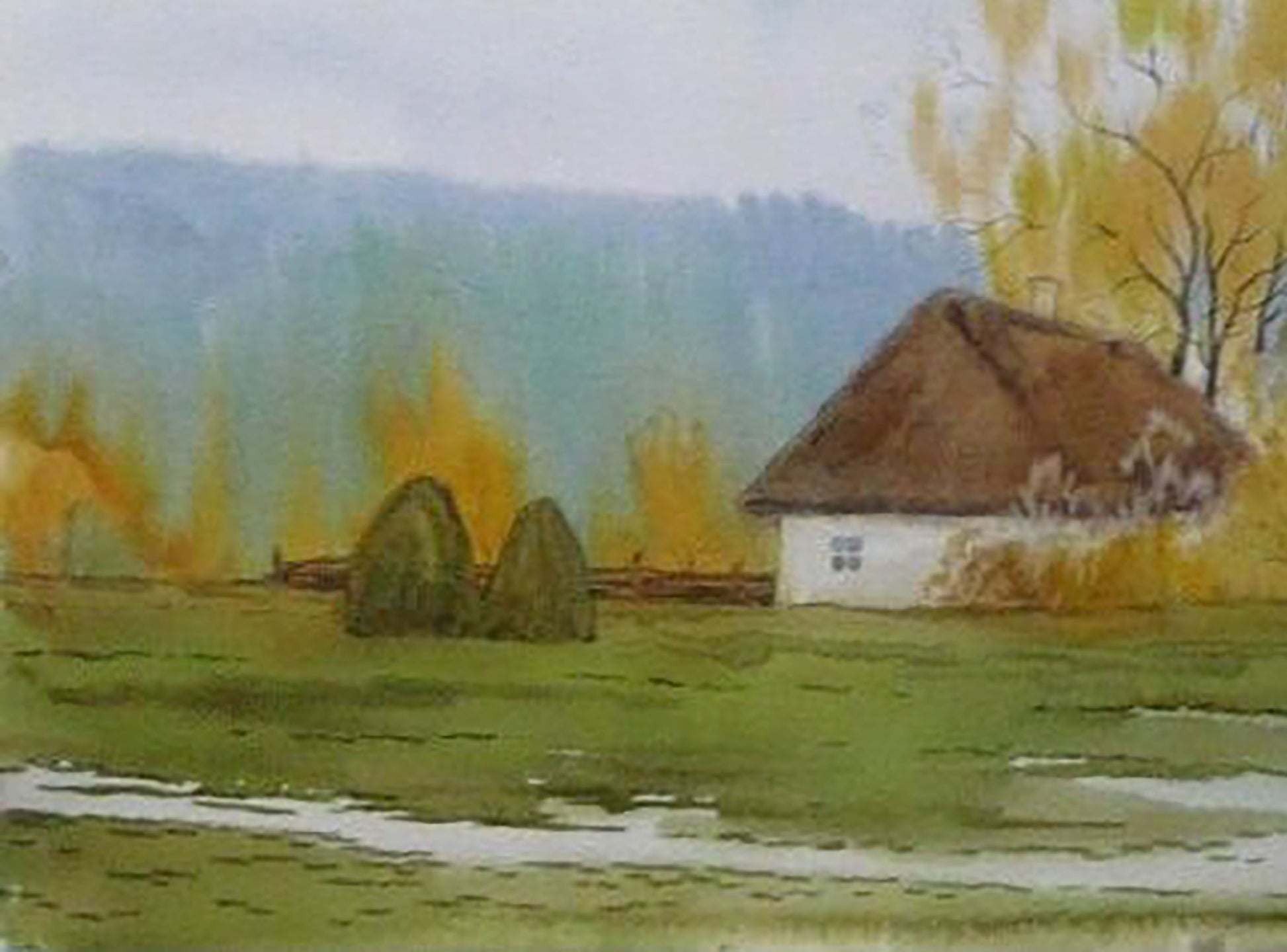 Valery Savenets captures the atmosphere of post-rain in his watercolor painting