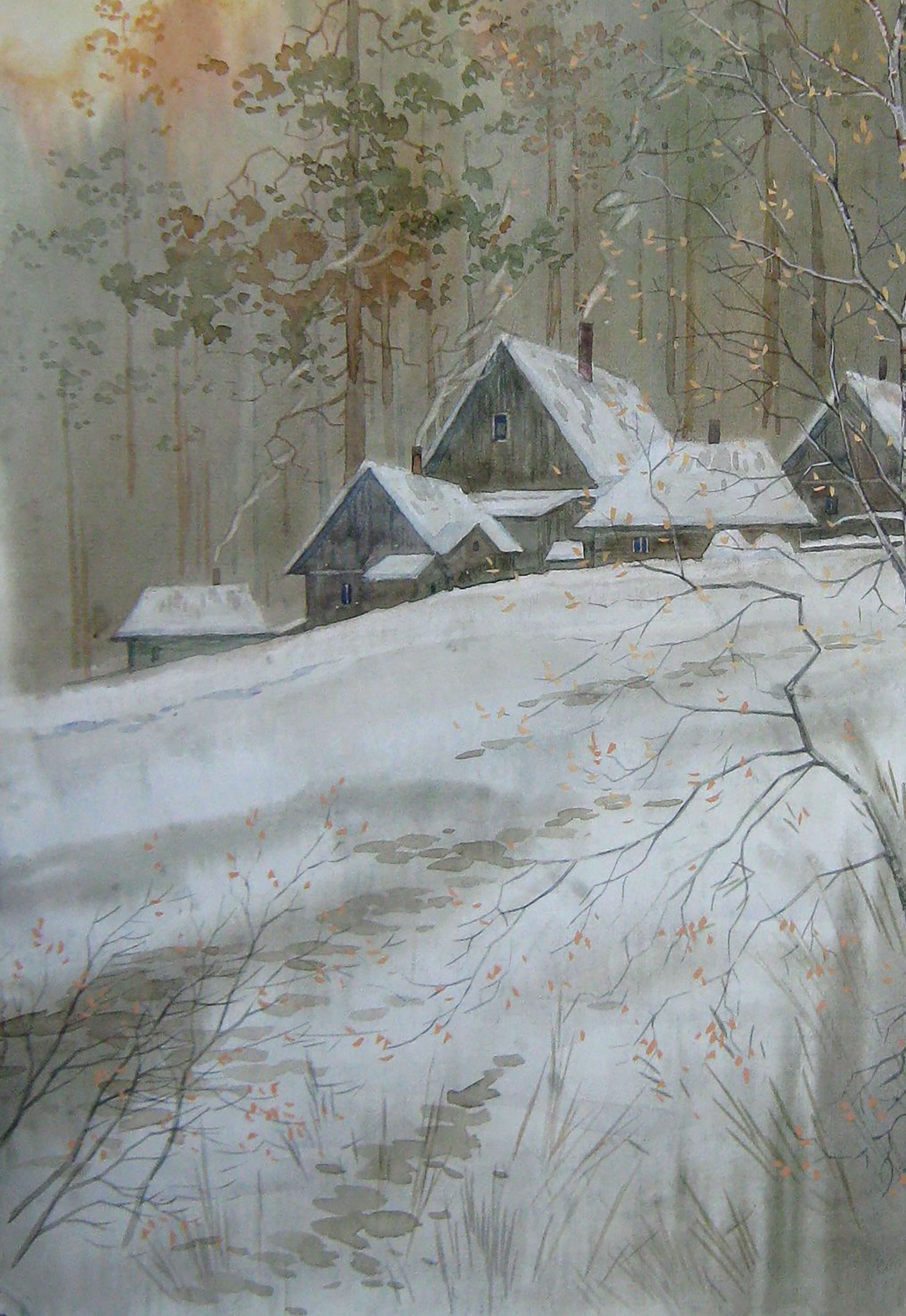 Valery Savenets' watercolor artwork titled "Cold February"