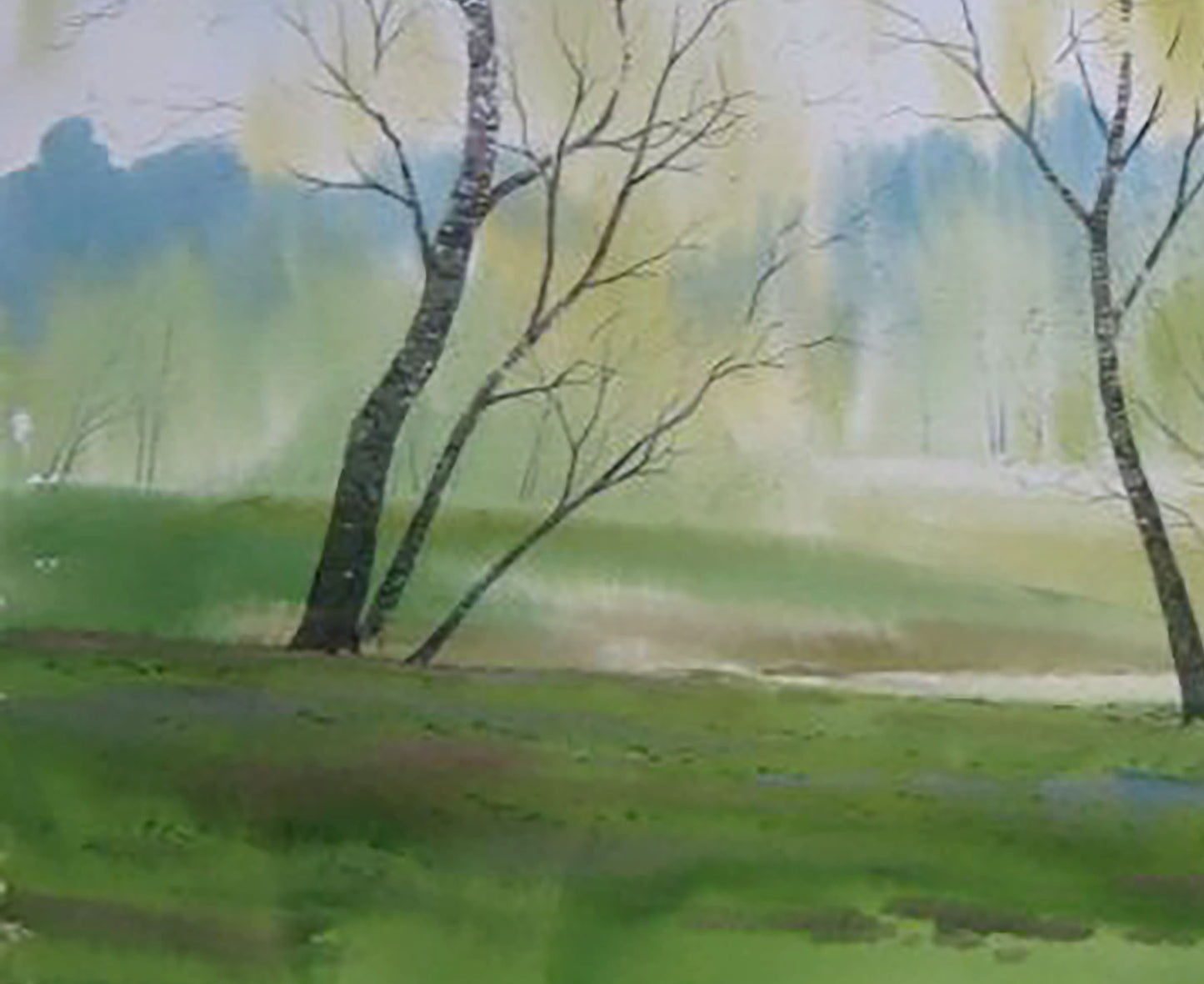 Watercolor painting Green spring trees Valery Savenets