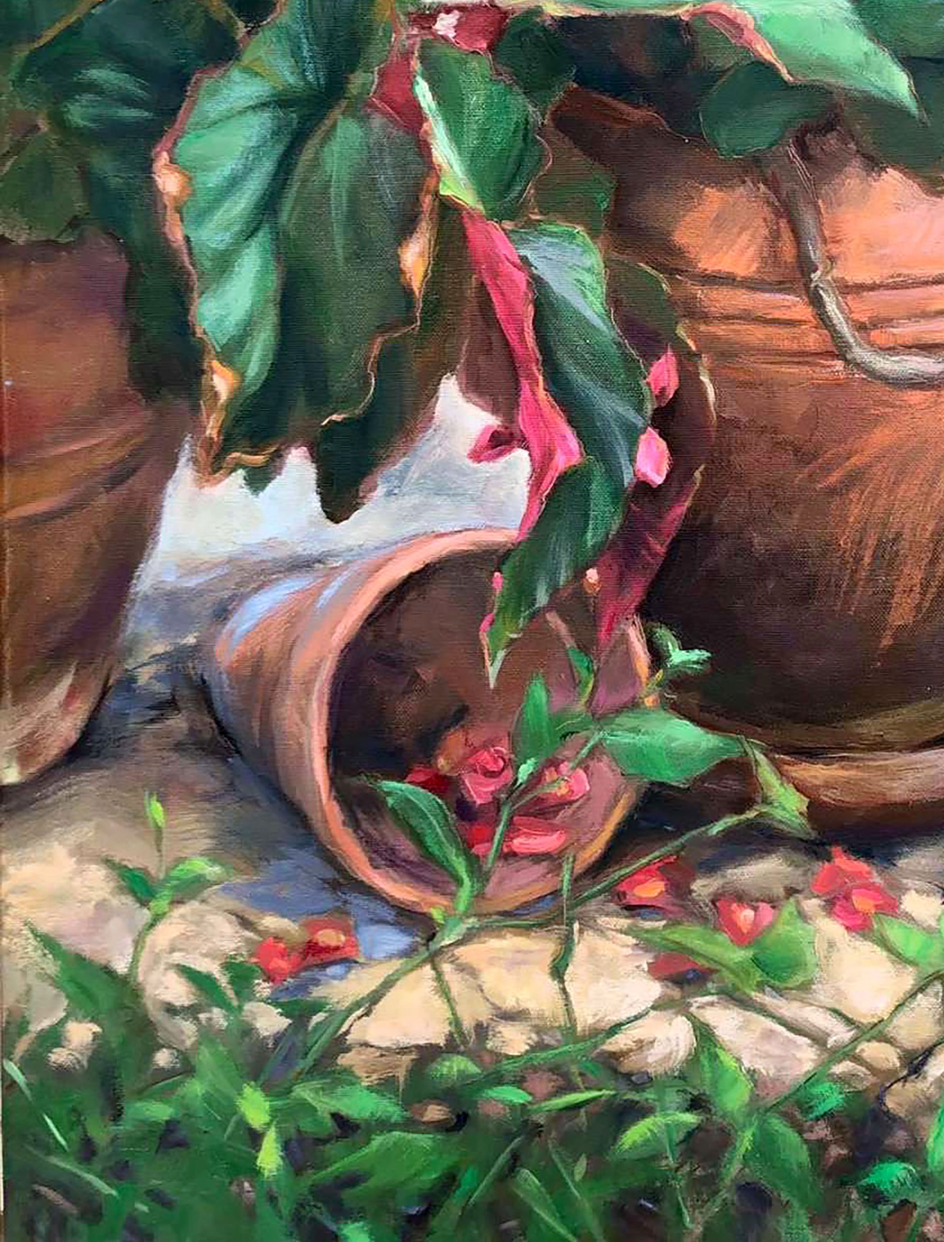 Oil painting Begonia Floral still life  Osnach Olesia