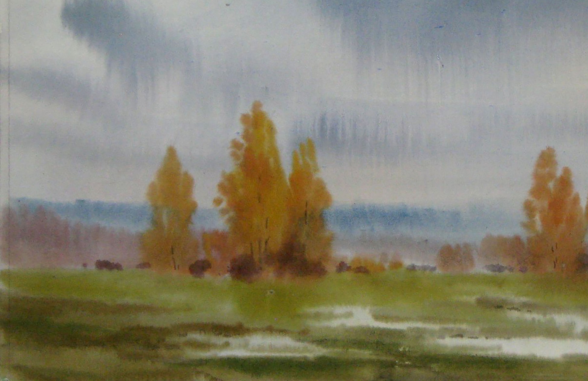 Valery Savenets' watercolor painting titled "Rainy Weather"