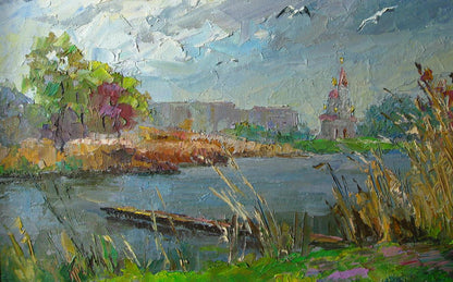 Oil painting Gulls over the river. Dry Kagamlyk / Serdyuk Boris Petrovich