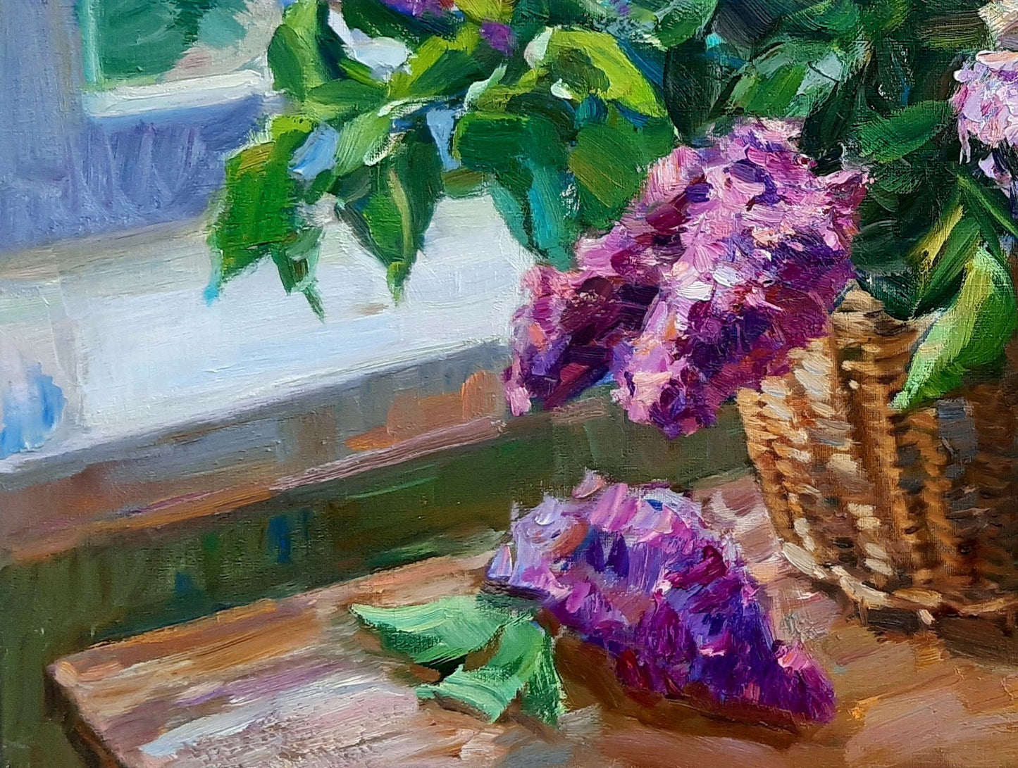 Oli painting Lilac by the window Pereta Vyacheslav