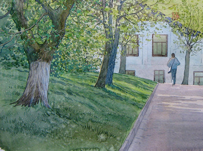 Watercolor painting Walk through the park home Valery Savenets