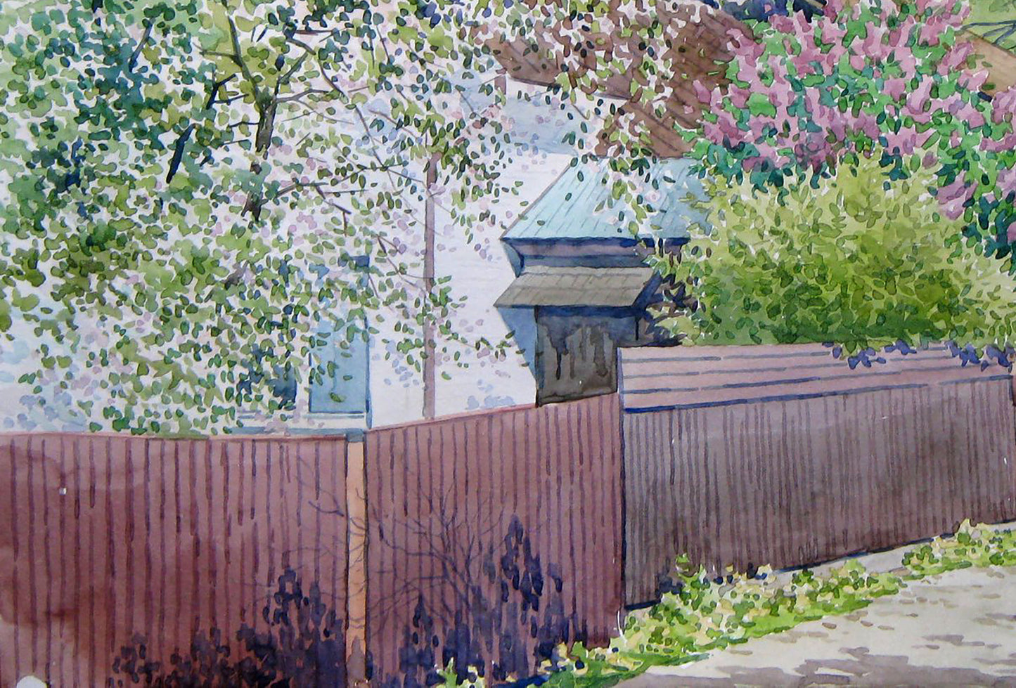 Watercolor painting Spring street Savenets Valery