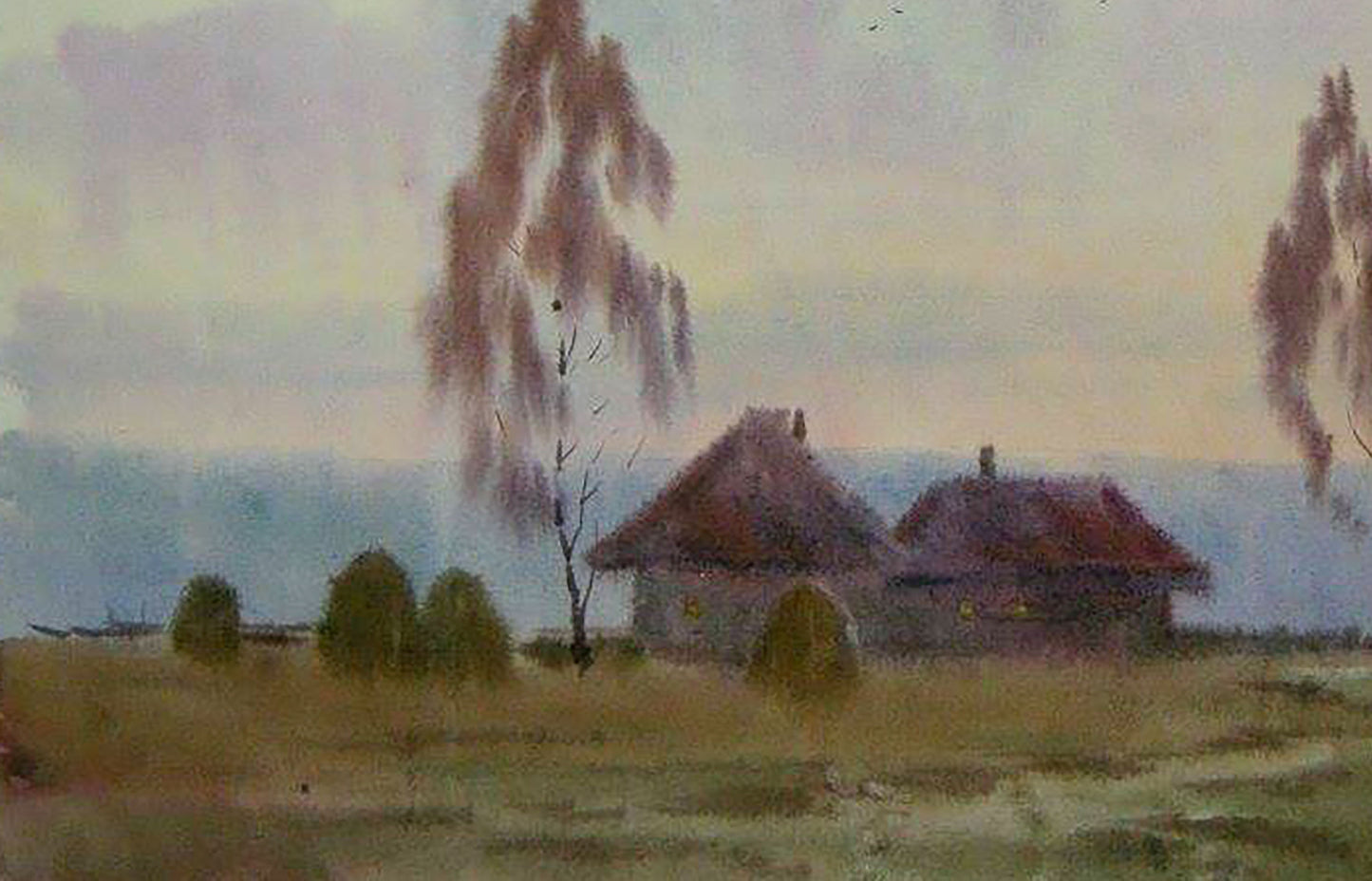 Watercolor painting Village outskirts Savenets Valery
