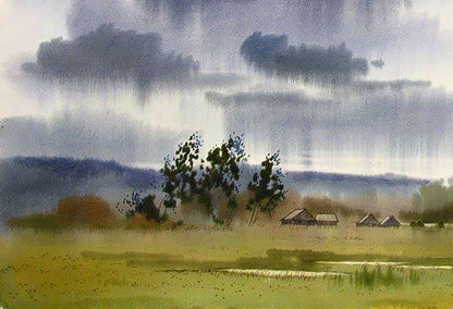 Watercolor painting Windy day Savenets Valery