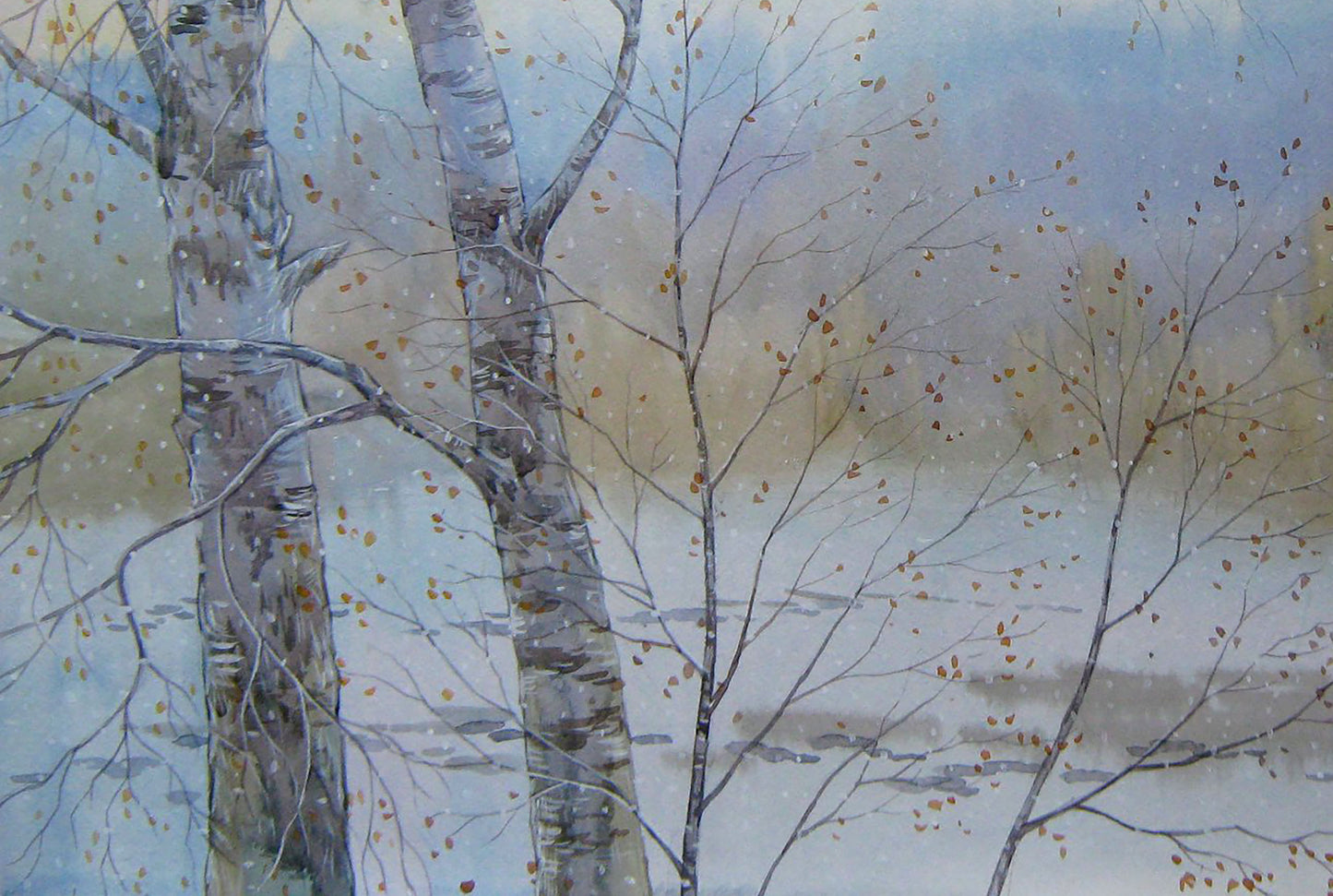 Watercolor painting Snow goes Savenets Valery