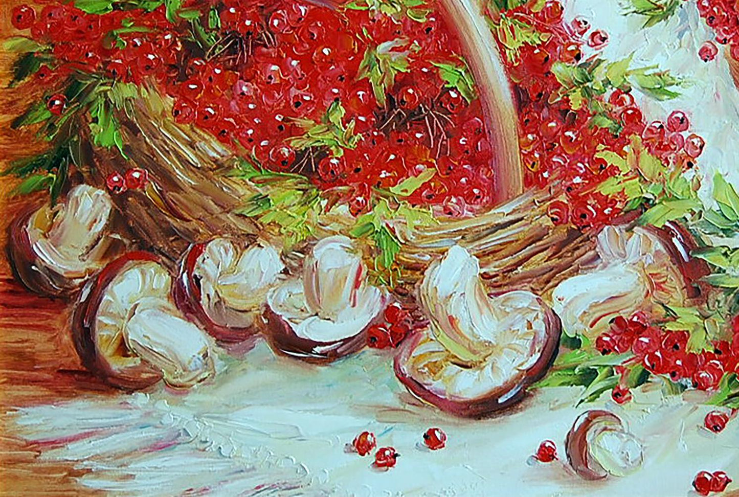 Oil painting Viburnum and mushrooms Artim Olga