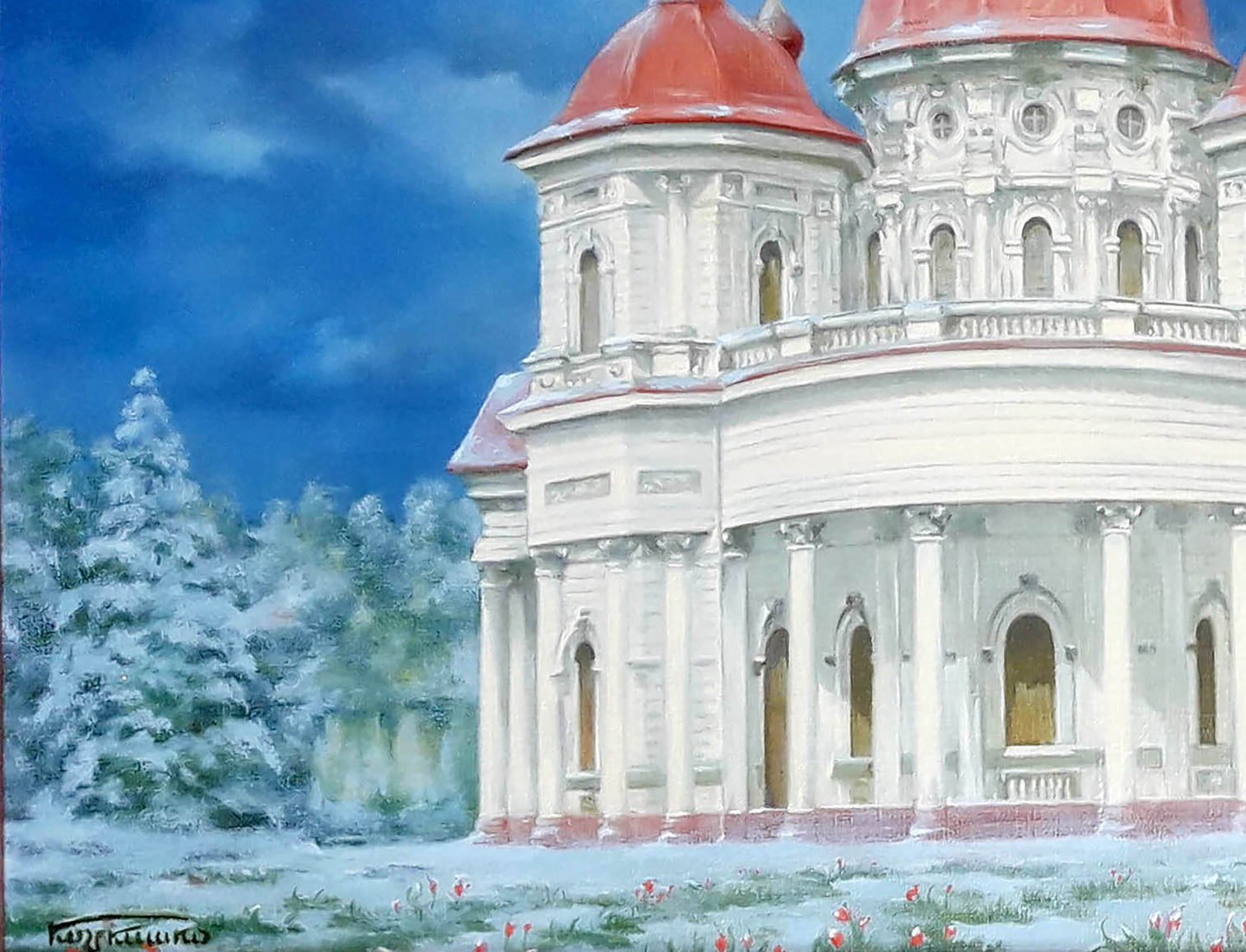Oil painting Bryansk Nikolaev Church in the Dnieper Korkishko Vasily