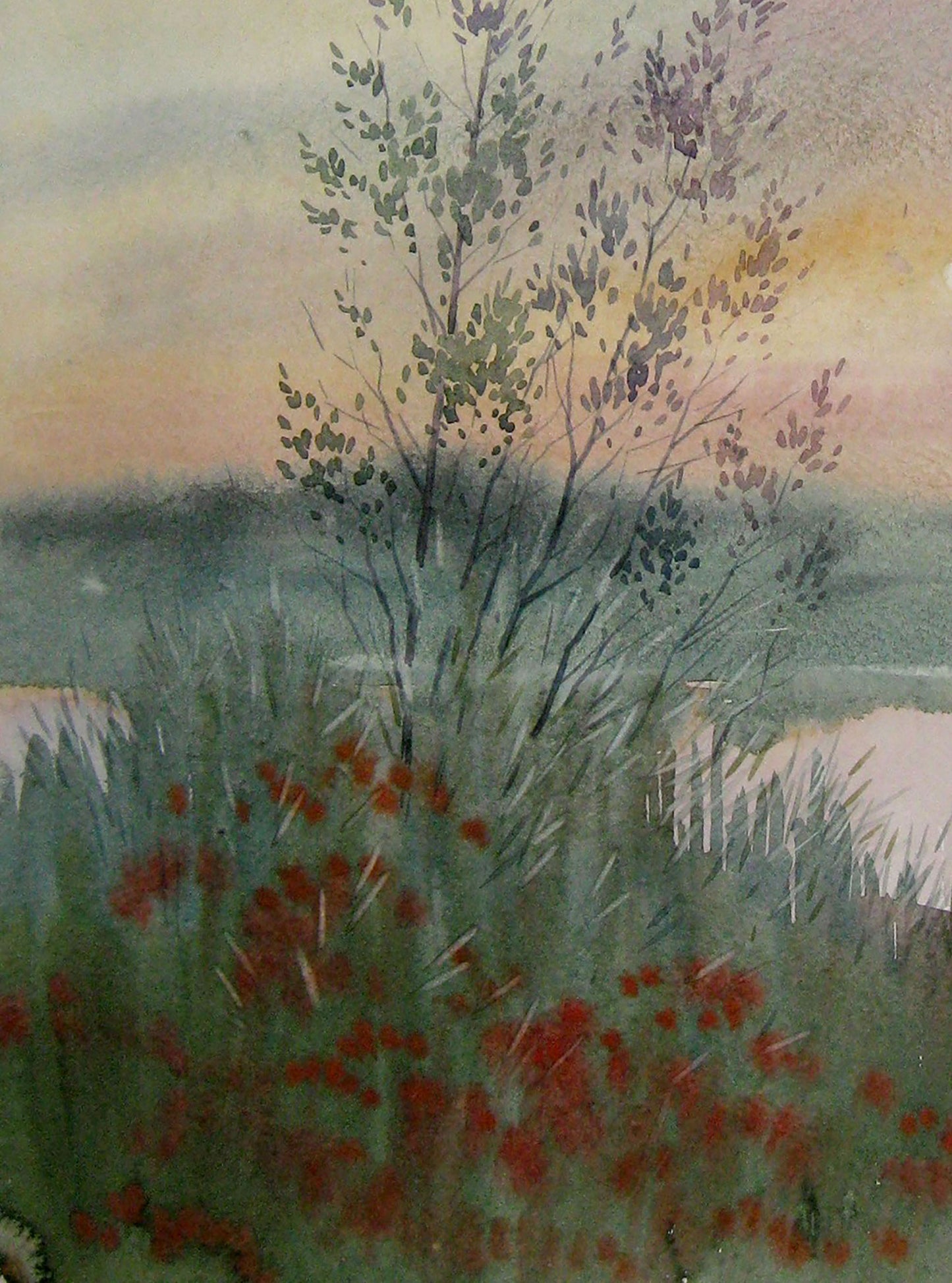 Watercolor painting Sunset over the river Savenets Valery