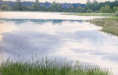 Watercolor painting Forest Lake Savenets Valery