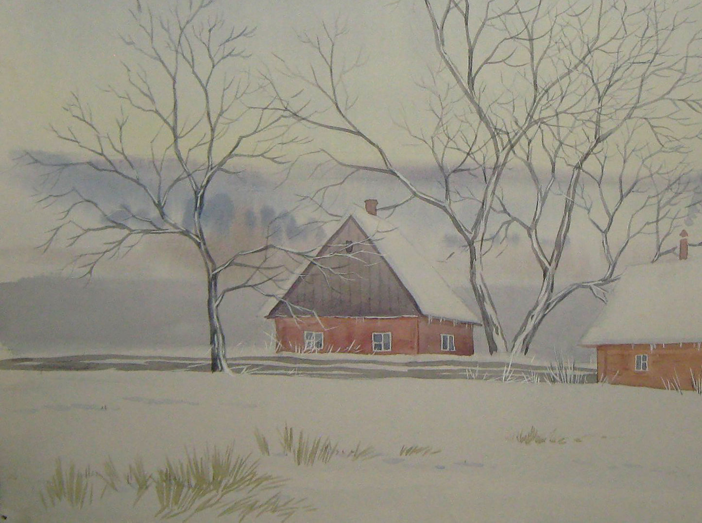 Watercolor painting In the middle of winter Savenets Valery