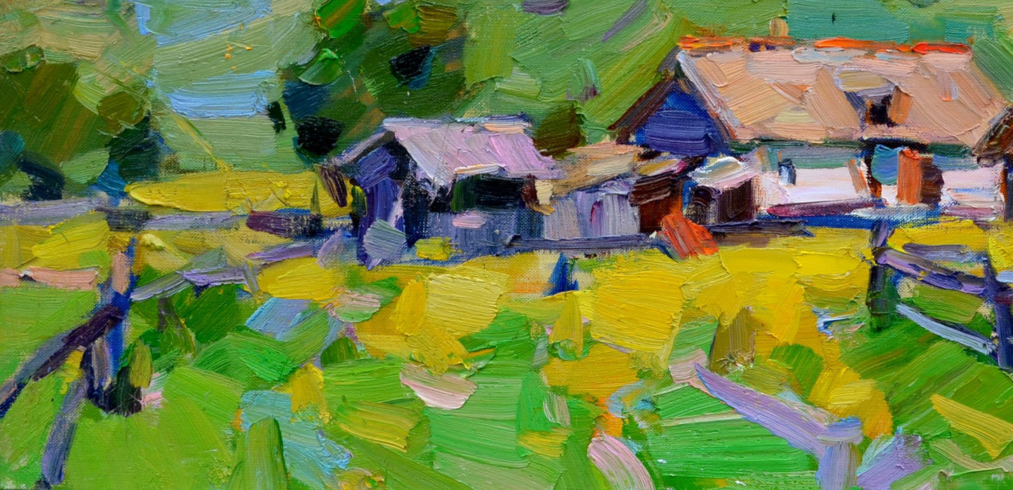 Oli painting Edge of the village Pereta Vyacheslav
