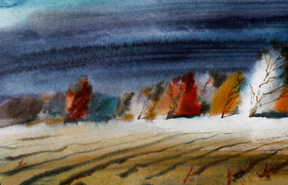 Watercolor painting Cold fall Egor Shvachunov
