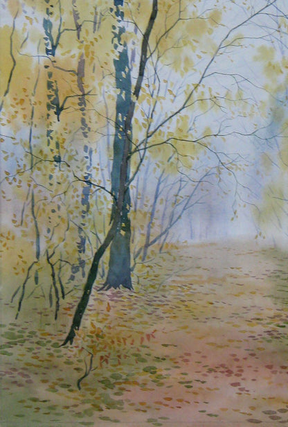 Watercolor painting Fallen leaves on the path Valery Savenets